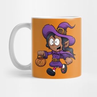 Kid In Witch Costume Trick Or Treating Mug